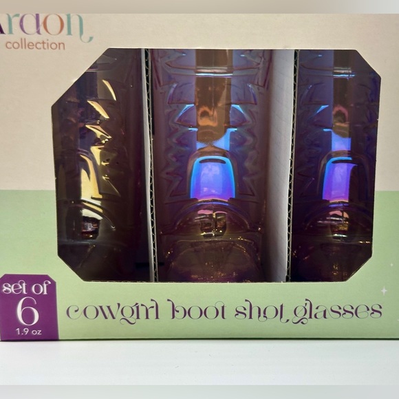 Iridescent Pink Glass Cowboy Boots shooters/shotglasses-set of 6 - Picture 2 of 11